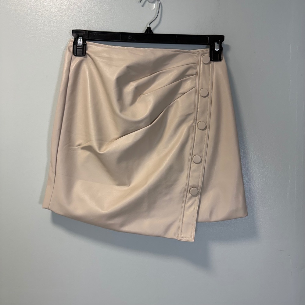 b.original by Shoe Fly Faux Leather Button Side Skirt Cream Tan IMA5335S New
